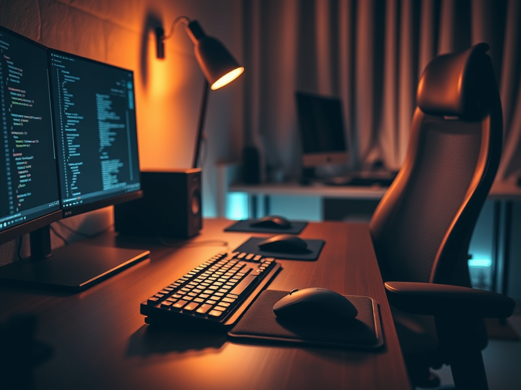 programmer office desk well organized